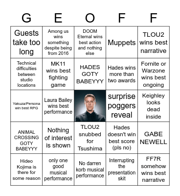 Game Awards 2020 Bingo Card