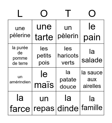 La Thanksgiving Bingo Card