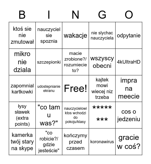 E-lekcyjne Bingo Card