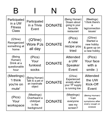 TBSM/SSG/Corp Dev United Way 2020 Bingo Card