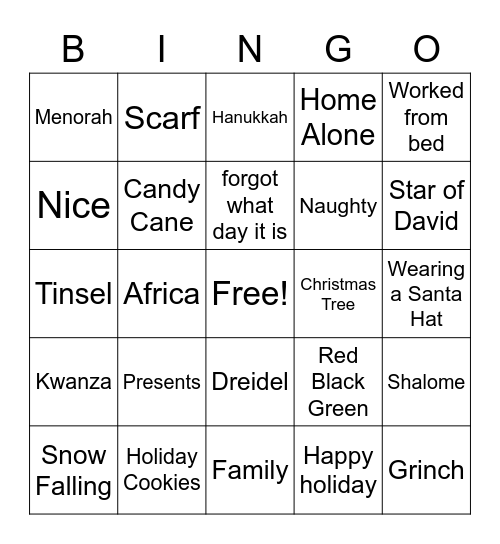 Development Holiday Party Bingo Card