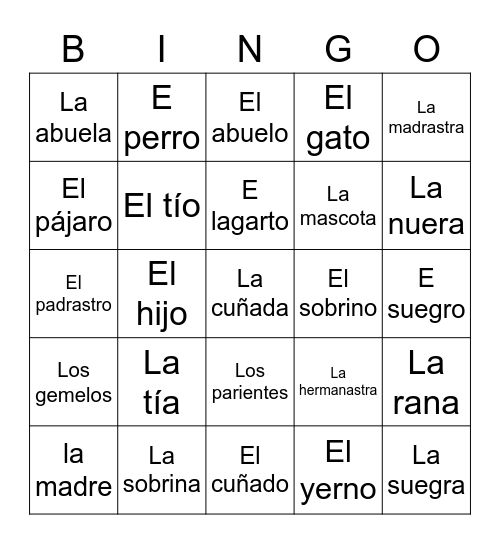 La familia Bingo Card