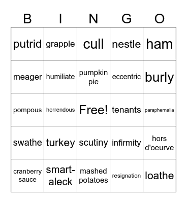 Vocabulary Bing Ch. 1-18 Bingo Card