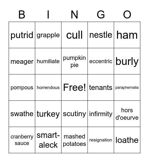 Vocabulary Bing Ch. 1-18 Bingo Card