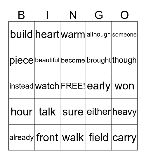 Sight Words (Set 3 & 4) Bingo Card