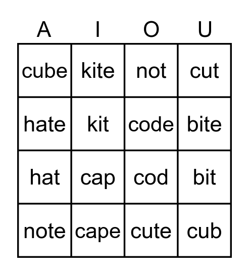 Magic E Bingo! Bingo Card
