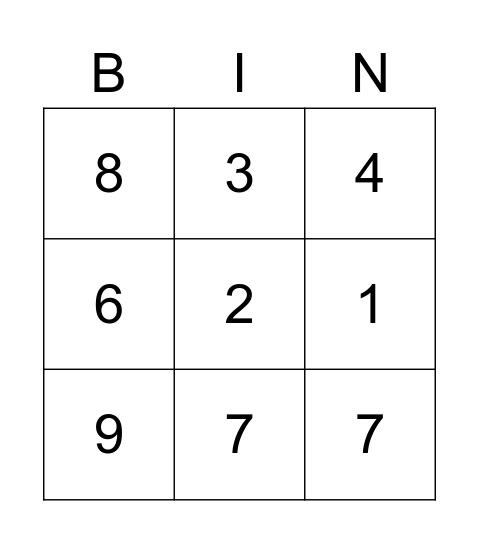 Number  Bingo Card