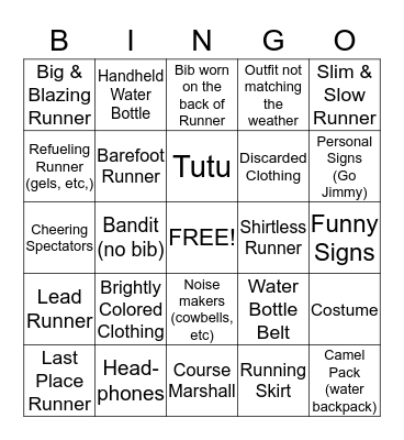 Spectator Bingo Card