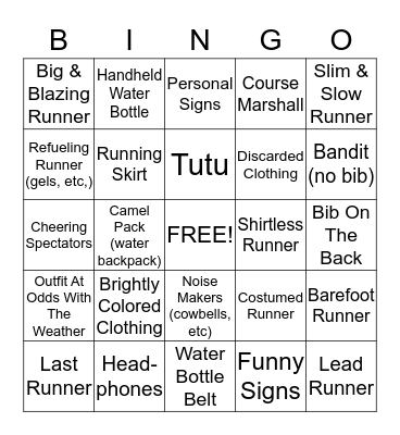 Race Bingo Card