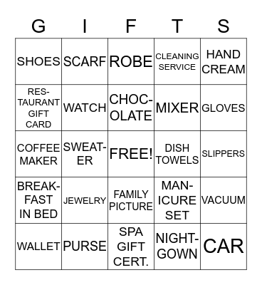The Greatest Gift Bingo Card