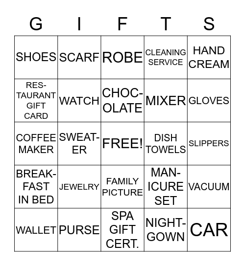 The Greatest Gift Bingo Card