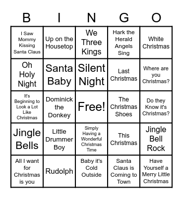 Christmas Song Bingo Card