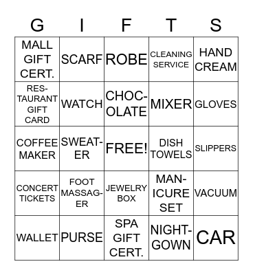 The Greatest Gift Bingo Card