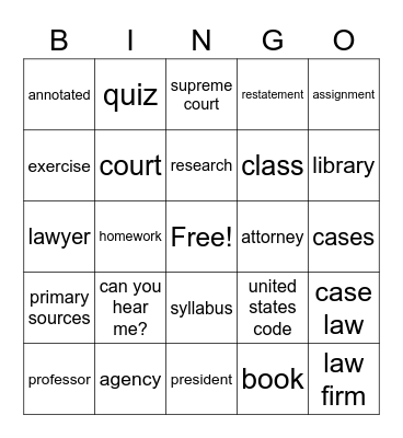 Research Class Bingo Card