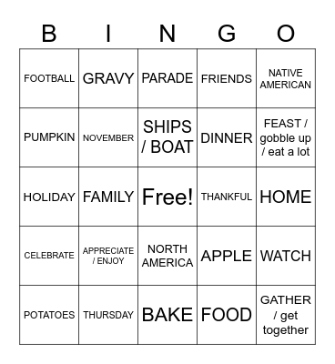 ASL Thanksgiving Bingo Card