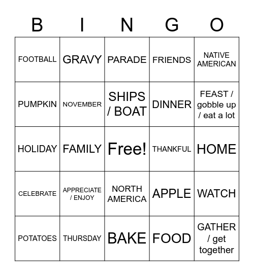 ASL Thanksgiving Bingo Card