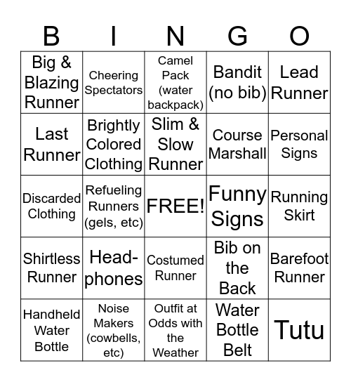 Race Bingo Card