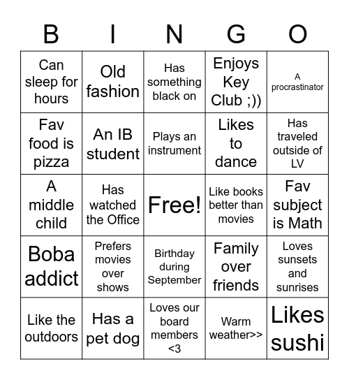 Get to know you :D Bingo Card