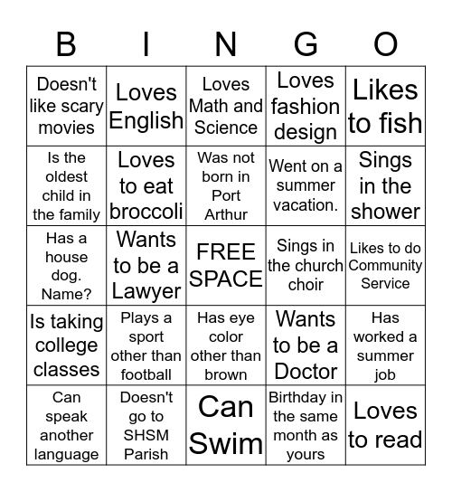 Tell me something about you!!! Bingo Card