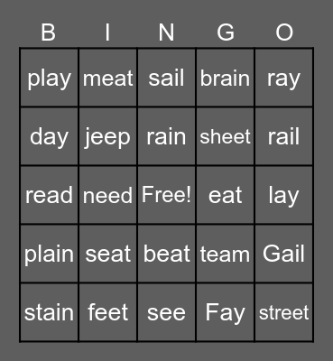Vowel Teams Bingo Card