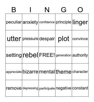 Workshop 5/6 Vocabulary Bingo Card