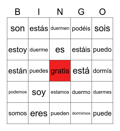 Ser/Estar/Dormir/Poder Bingo Card