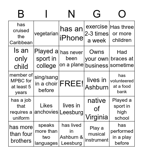 ASHBURN/LEESBURG CARE GROUP Bingo Card