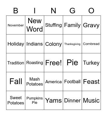 Thanksgiving Bingo Card