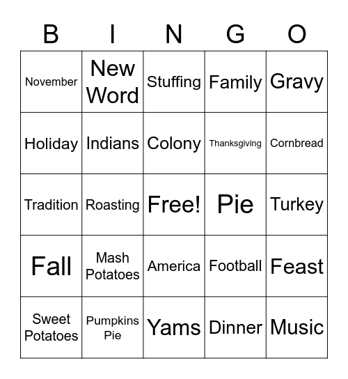 Thanksgiving Bingo Card