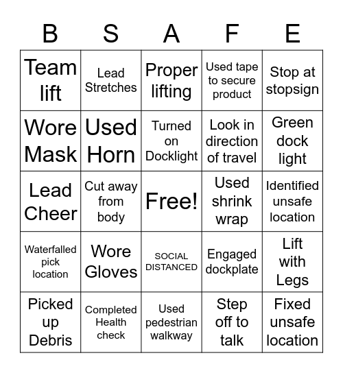 Safety Bingo Card