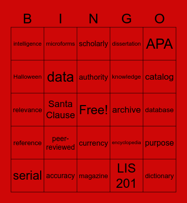 LIS 201 BINGO Card