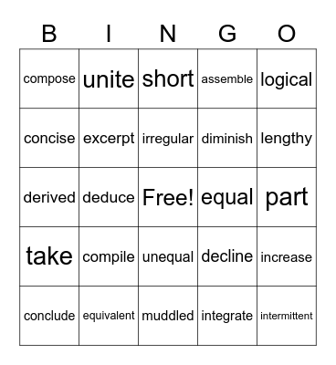 Vocabulary Bingo Card