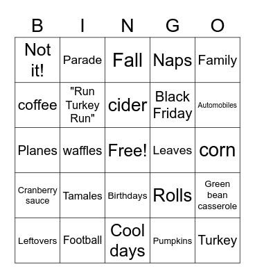 Fall Bingo Card