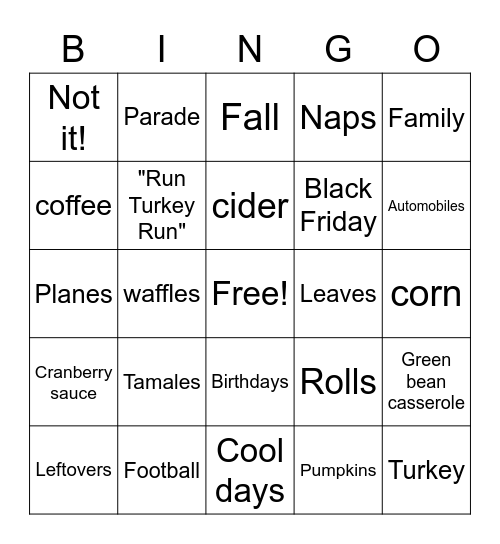 Fall Bingo Card