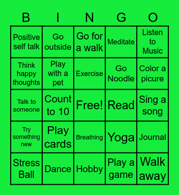 Coping Skills Bingo Card