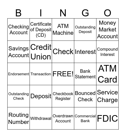 Personal Finance-E - Checking and Savings Bingo Card