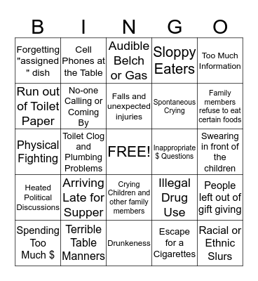 Holiday Stress Bingo Card