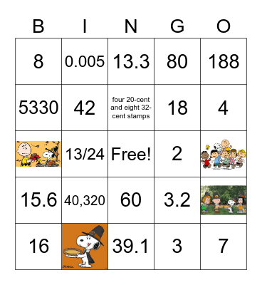 Charlie Brown's Thanksgiving Bingo Card