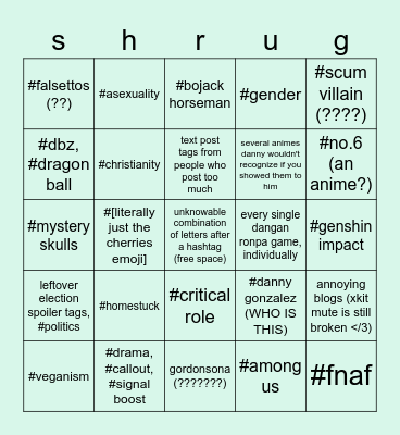 danny's aggressively curated tumblr experience Bingo Card