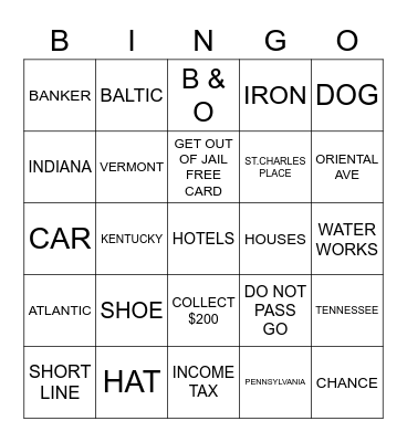 MONOPOLY Bingo Card