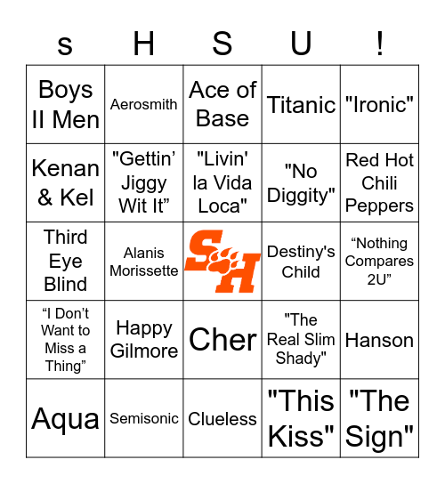 90s Bingo SHSU Bingo Card