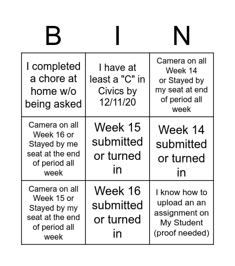 Untitled Bingo Card