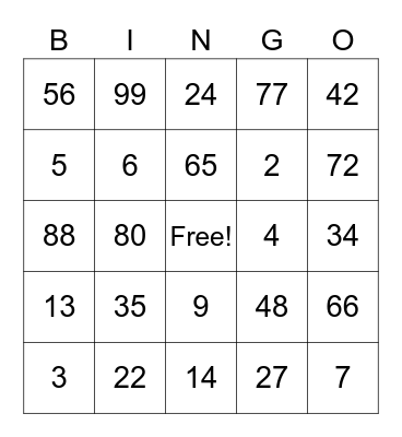 Multiplication & Division BINGO Card