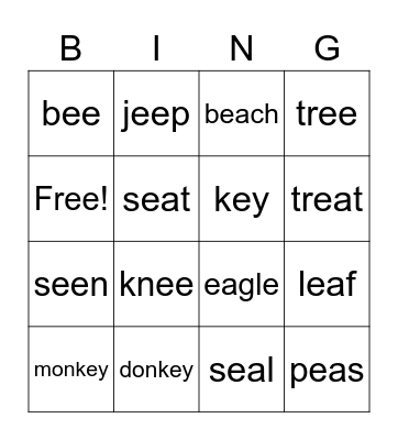 Landon's Long E Bingo Card