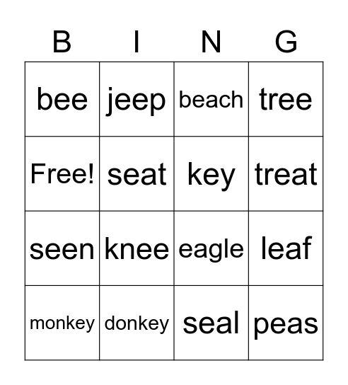 Landon's Long E Bingo Card