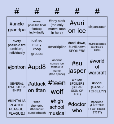 actual things on danny's tumblr savior blacklist (circa ~2013-2020) Bingo Card