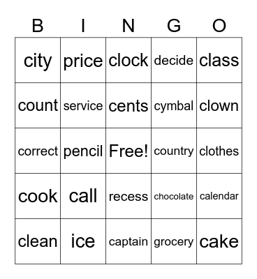 Sounds of C Bingo Card