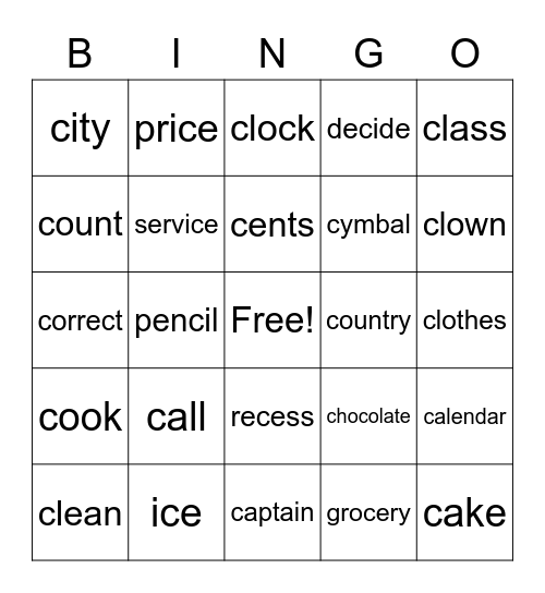 Sounds of C Bingo Card