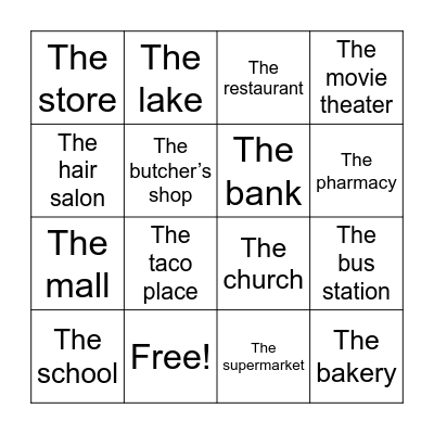 Places in the community Bingo Card