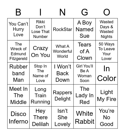 Music Bingo 12 Bingo Card